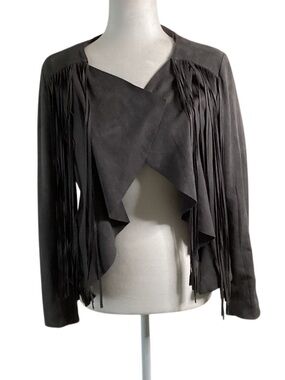 MOD Faux Suede Fringe Draped Gray Jacket Medium